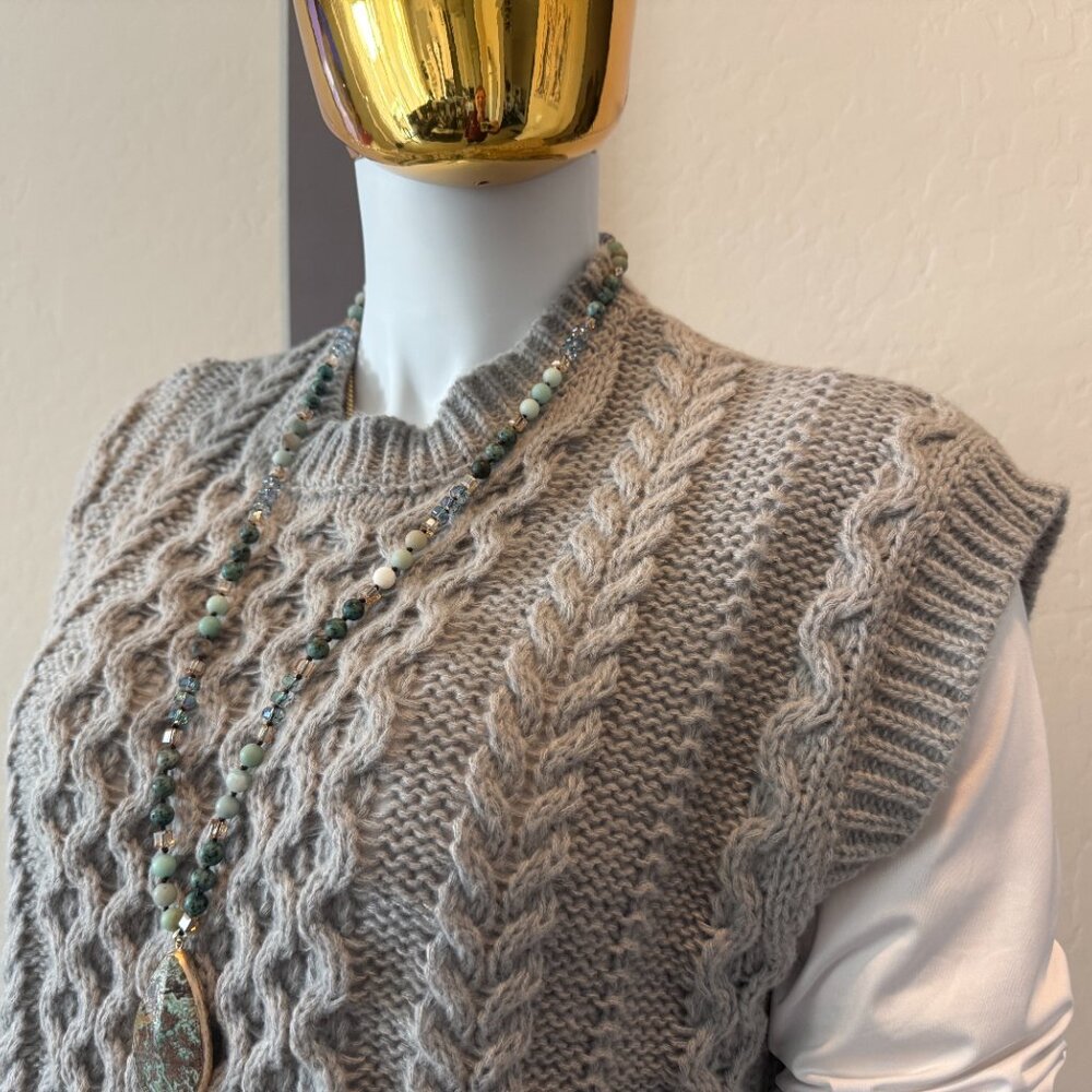 Soft Grey Roped Sweater Vest - Picture 2 of 8